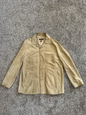 Banana Republic Mens M Genuine Leather Suede Jacket Tan Y2K 2003 Button Front