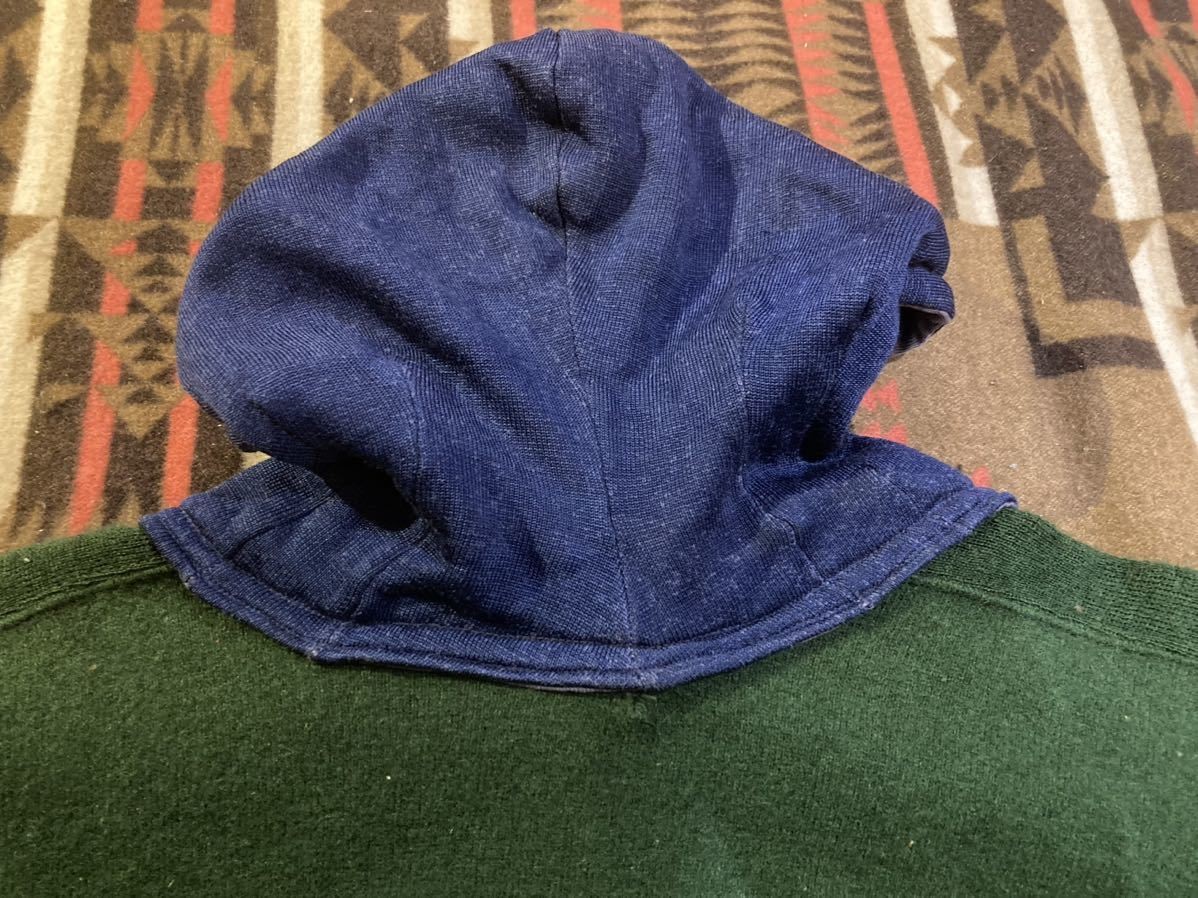 Antique 1920s 1930s Wool Sweatshirt Double V Rare Hooded Pullover Green Japan JP image 7