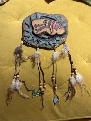 Bison Sun 3D Southwest Petroglyph Clay Leather Wall Hang Strength Life Prosper
