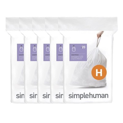 simplehuman Code H 100 Count Custom Fit Liners, 100 (Pack of 1), White