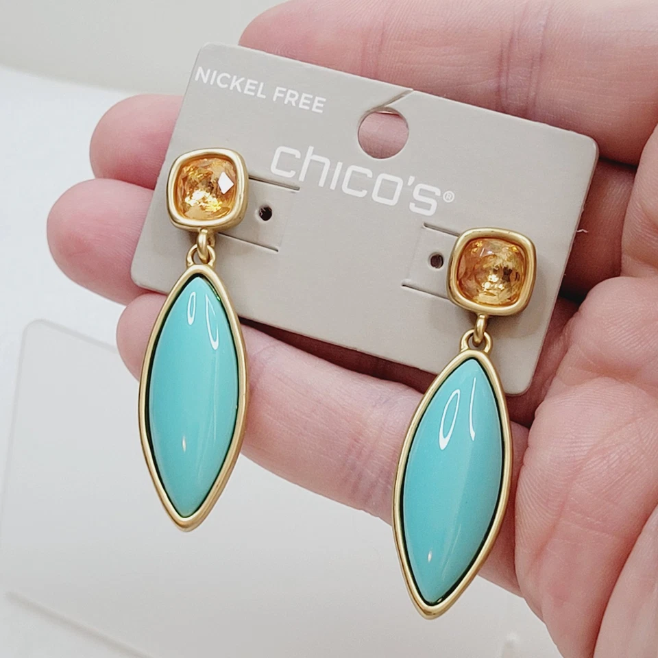 Pendientes colgantes Chico's naranja y azul joyería de moda en tarjeta sin níquel Foto 2 de 4