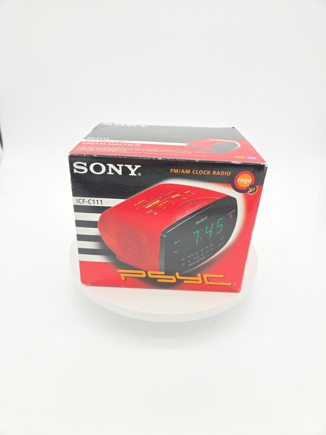 Sony Dream Machine LED AM/FM Alarm Clock Radio ICF C 111 Red Open With Box 90 s photo