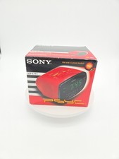Sony Dream Machine LED AM/FM Alarm Clock Radio ICF-C111 Red Open With Box 90s