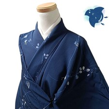 Chidoriya Kimono Sleeve Blue Fine Pattern Silk Used Japan