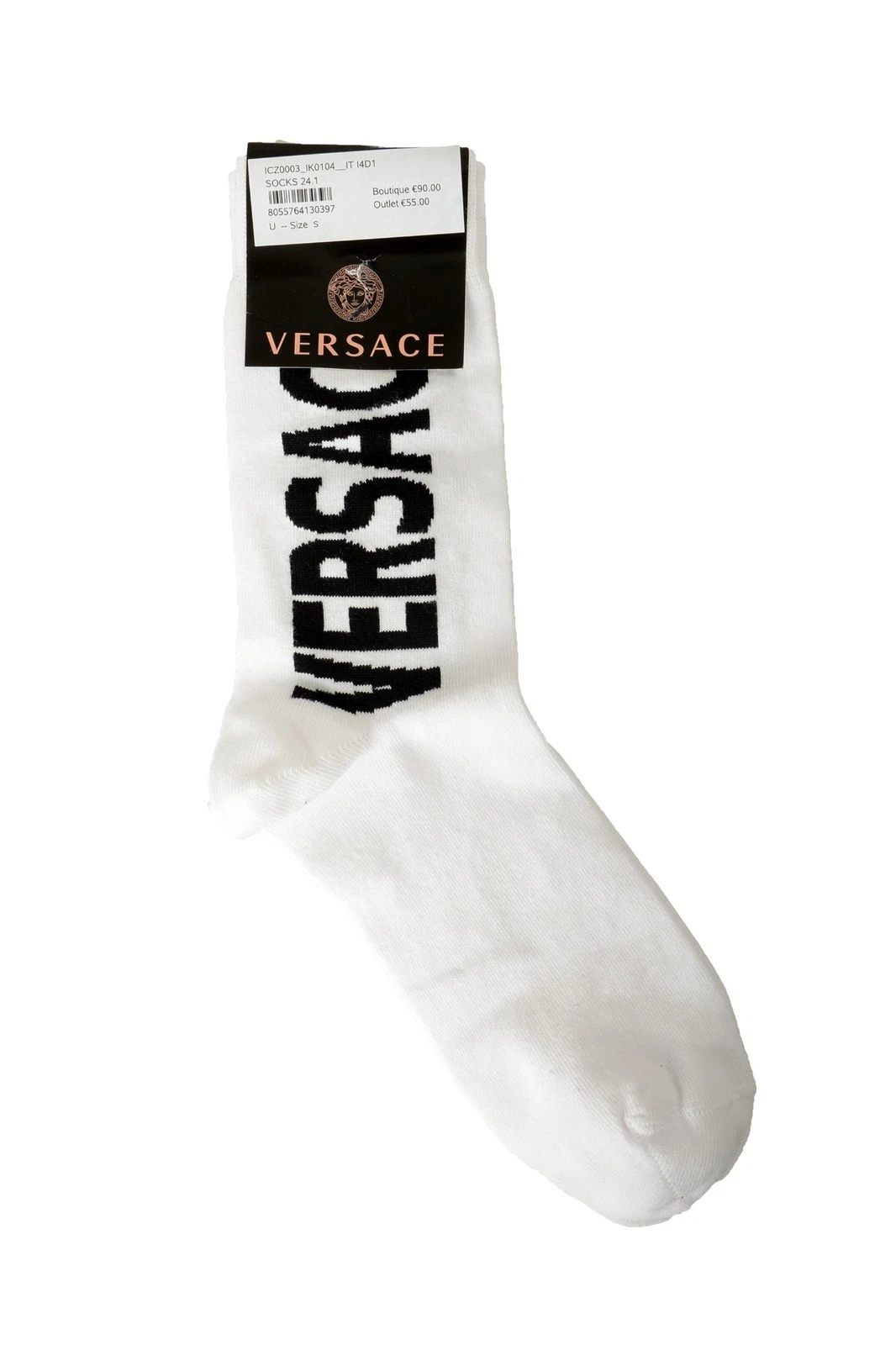 Versace White & Black Logo Print Socks sz S