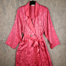 Vintage Victoria's Secret Gold Label Hot Pink Floral Long Satin Robe Medium