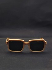 Vintage W France Square Sunglasses Cream Frame Dark Lenses