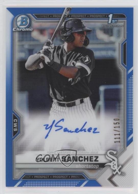 2021 Bowman Chrome Prospects Blue Refractor 111/150 Yolbert Sanchez Auto 9hx