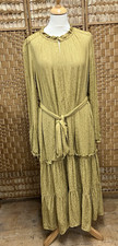 Thought Size 16 Maxi Dress Tiered Skirt Mustard Silky Fabric Charity Sale