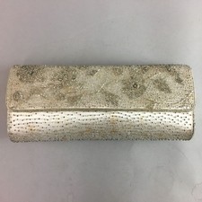 Japanese Kimono Clutch Bag Fabric Silver Beads Floral Design Purse Mirror KB7