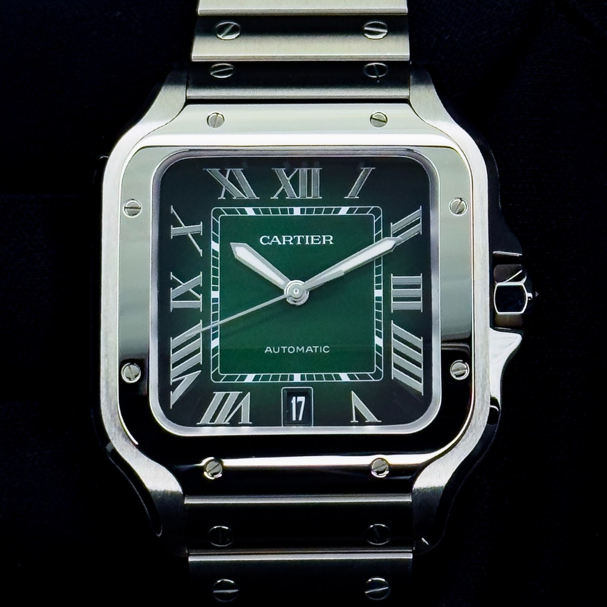 Cartier Santos de Cartier Large Green Dial Steel Watch WSSA0062