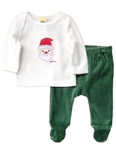 Infant Boys Girls Green White Velour Christmas Santa Claus Outfit Set