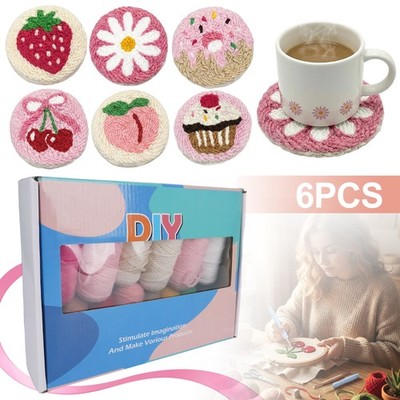 6-teiliges Punch Needle Kit DIY Untersetzer Stickerei Kit für Anfänger 16cm