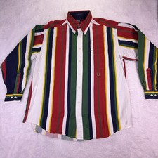 VTG 90s Tommy Hilfiger Color Block Striped Button Down Shirt Mens Large Crest