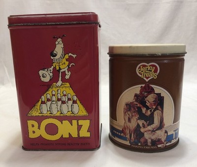 Vintage Bonz Dog Treat Tin/Vintage Jerky Treats Norman Rockwell Collectors Tin