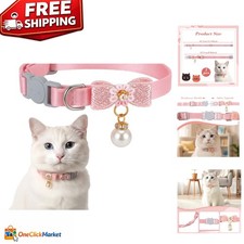 Lightweight Adjustable Cat Collar - Pink with Pearl Pendant for Any Occasion