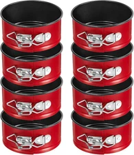 Sunnyray 8 Pcs 4 Inch Springform Pan for Baking Mini Cheesecake Pans with Red 