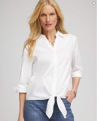 NWT Chico's Poplin Cotton Tie-Front Top