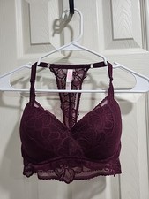 Victoria's Secret PINK Push-up Pigeonnant Lace Underwire Bra Sz S D-DD Wine