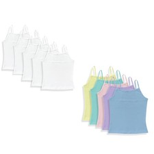 GIRLS KIDS 5 PACK CAMI VEST 100% COTTON UNDERWEAR AGE 2-12 WHITE PASTEL