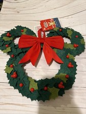 New Disney Parks Mickey Icon Felt Holiday Christmas Wreath With Red Bow