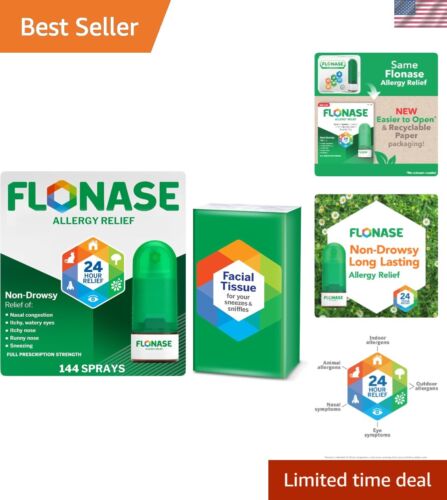 24-Hour Allergy Relief Nasal Spray 144 Sprays + Free Tissue Pack - Non-Drowsy