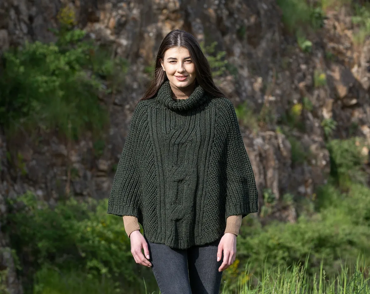 SAOL Cable Knit Poncho Sweater Women's 100% Merino Wool Aran Cape from  Ireland | eBay