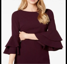 Calvin Klein Purple Cocktail Dress with Layered Bell Sleeve Size 8