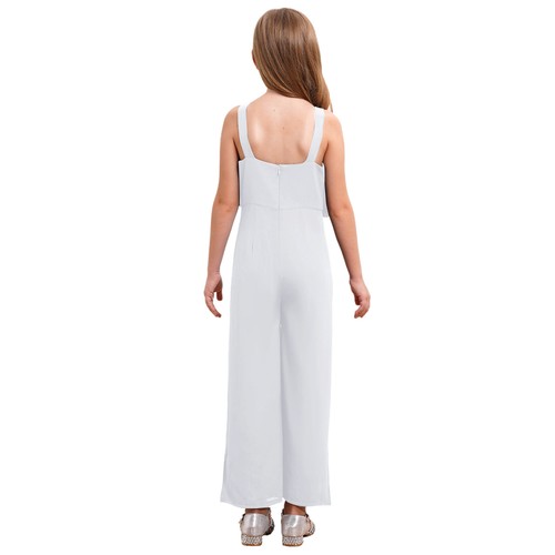 Kids Girls Sling Rompers V Neck Wide Leg Pants Cocktails Bodysuit Back Zipper - Picture 20 of 72