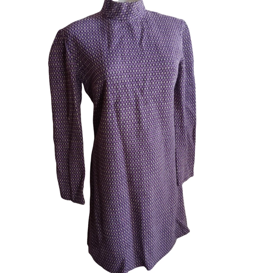 1OF1 Mediano Para Mujer Vintage Años 70 Vestido Púrpura Geométrico Sin Mangas Chaleco Superpuesto Foto 4 de 4