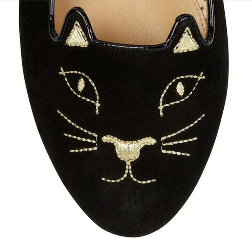 Damenschuhe Stickerei Samt flache Halbschuhe Charlotte schwarz & goldfarben neu - Bild 7 von 9