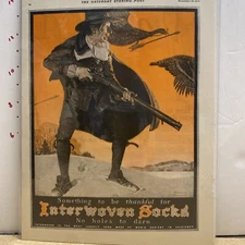 Orig vtg Norman Rockwell 1922 Interwoven Socks ad amazing Thanksgiving subject
