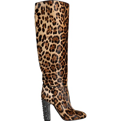 Dolce & Gabbana Zapatos Beige Leopardo Negro hasta la Rodilla Botas EU37/US6.5