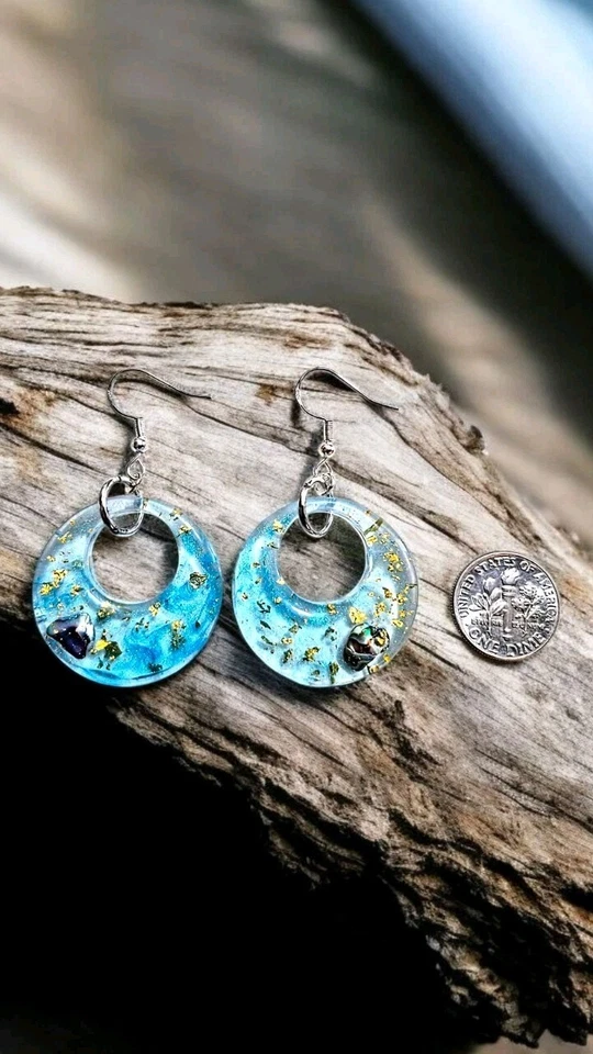 {24K и абалона } 925 пробы серьги с абалоном инкрустация и золотые хлопья - Изображение 3 из 4