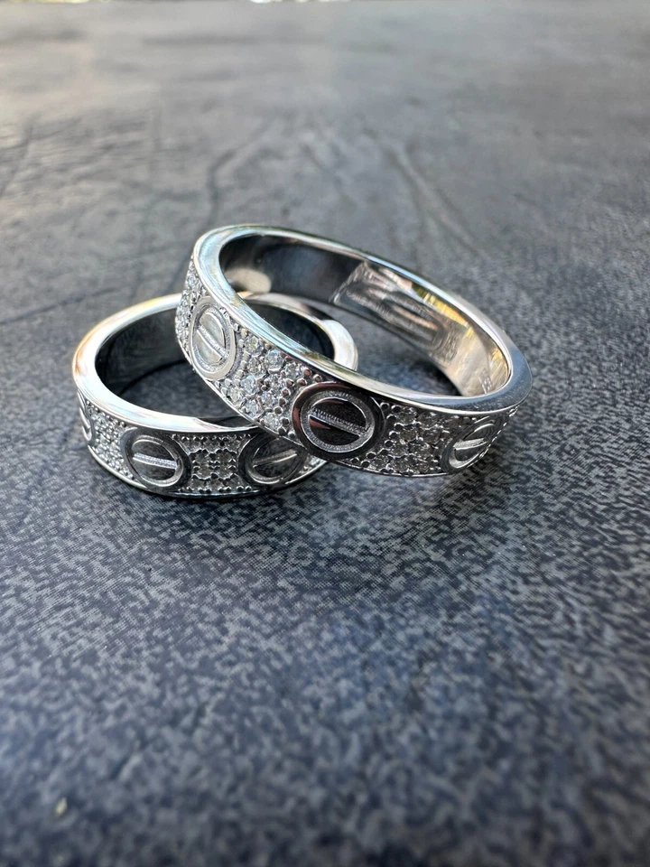 Alianza de eternidad de moissanita helada real anillo de tornillo de boda probador de pase plata 925 5 mm Foto 3 de 4