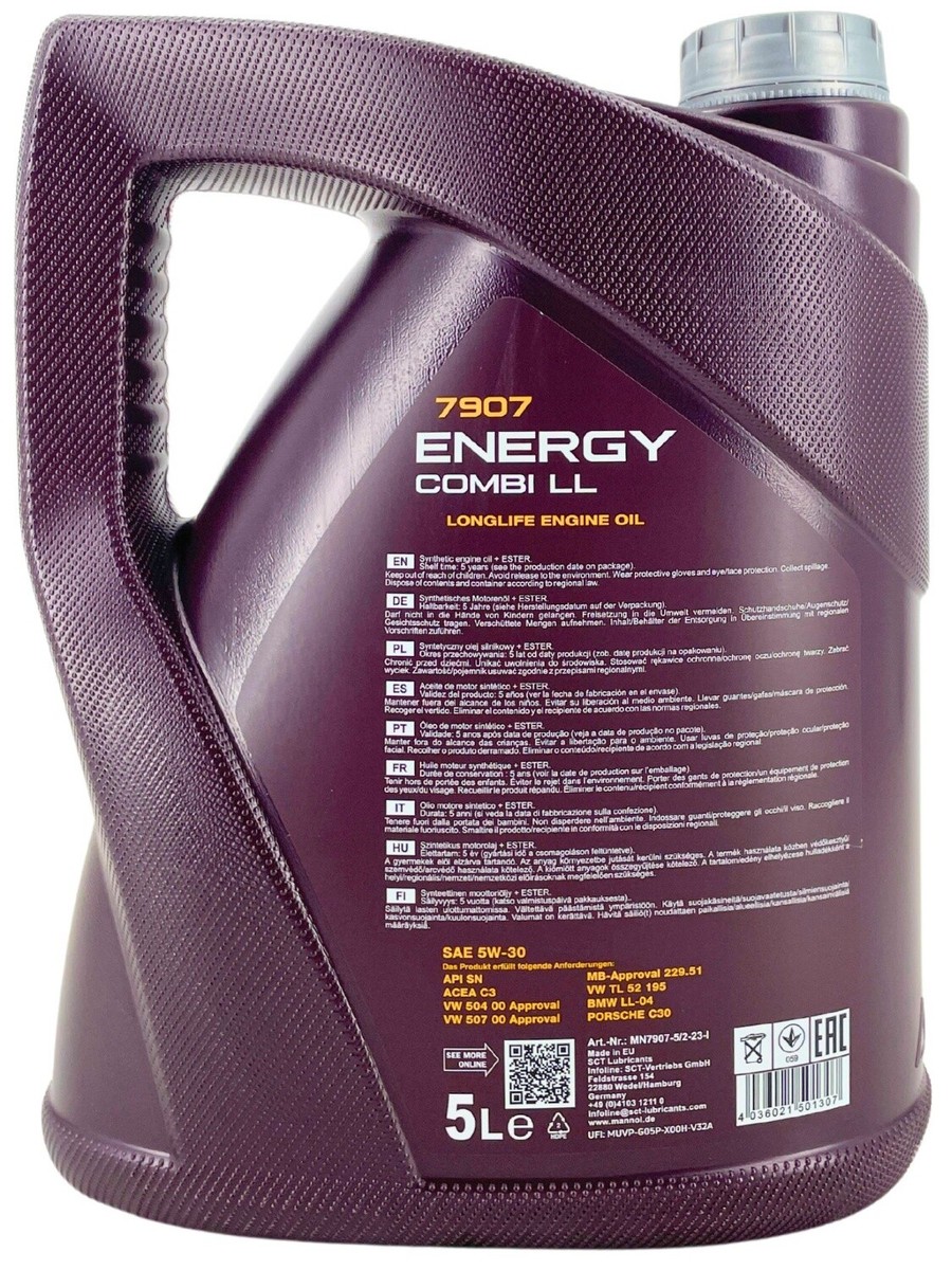 VW Daimler BMW Kompatibel MANNOL Energy Combi LL 5W-30 Motoröl - 10 Liter Mit Ausgießer, API SN, Bisynthetisch Motoröl Für VW Mercedes