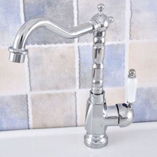 Polished Chrome Brass Swivel Kitchen Faucet Single Handle Hole Sink Mixer Tap