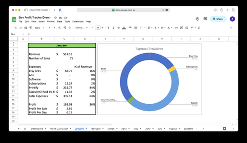 Etsy Profit Tracker Spreadsheet - Microsoft Excel/Google Sheets - Small Business - Afbeelding 15 van 15