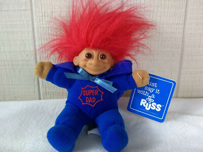 Vintage Russ Troll Doll Super Dad Red Hair NOS with Tag 6 inch Father's Day