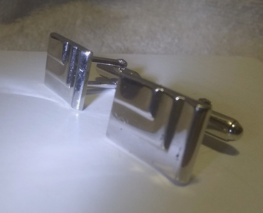 Anson Silver Shiny Rectangle Square Sectioned Cuf… - image 3