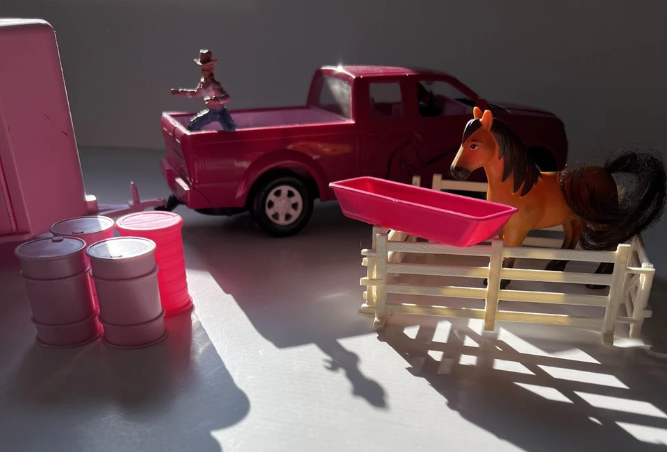 Star Horse Pink Pickup Truck & Trailer “New Ray” Farm Ranch Toy Vehicle Cowgirl - Image 3 of 4