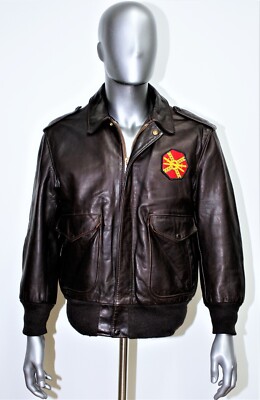 Flight Jacket SCHOTT 184 SM cuir marron Vintage 80s 42US 50FR size L made in USA
