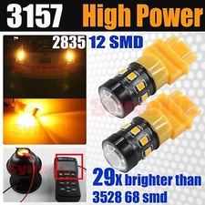 2X 3157 4157 3757A 12-LED Amber Yellow Front Turn Signal Blinker DRL Light Bulbs
