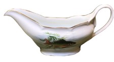 Exclusive White Porcelain Gravy/Sauce Boat/Bowl W/Handle Scalloped Gilded Edges