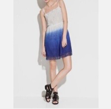 Zara Blue White Embroidered Dip Dye Mini Slip Dress Small Blogger Fav