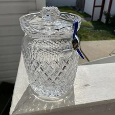 NEVER USED Tipperary Irish Crystal Kingston Biscuit Jar w/ Lid, 7x5 and orig box