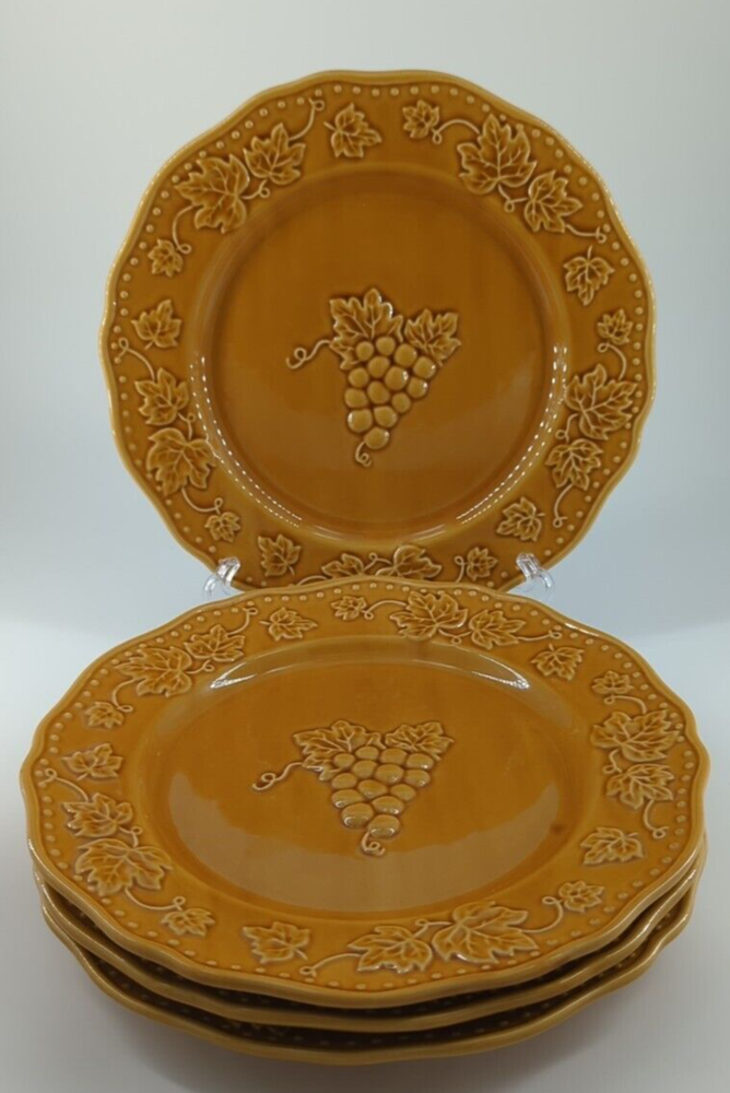 Pier 1 Imports Harvest Gold SALAD PLATES Embossed Grapes 8.5
