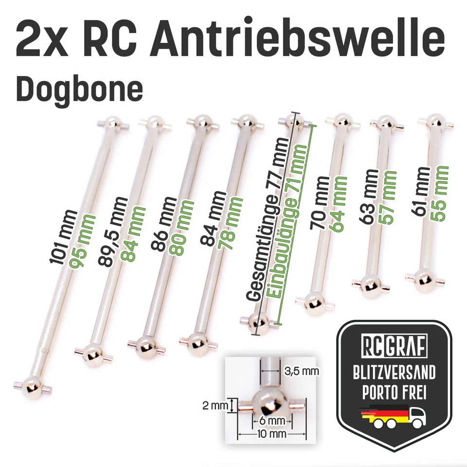 RC Dogbone Antriebswelle Antriebsknochen Achse Car 61 63 70 77 84 86 89,5 101 mm - Bild 2 von 4