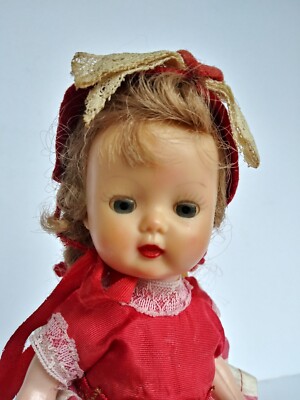 Vintage 1950s 8'' Walker NASB Muffie Blue Eyed Doll in Original Striped Dress