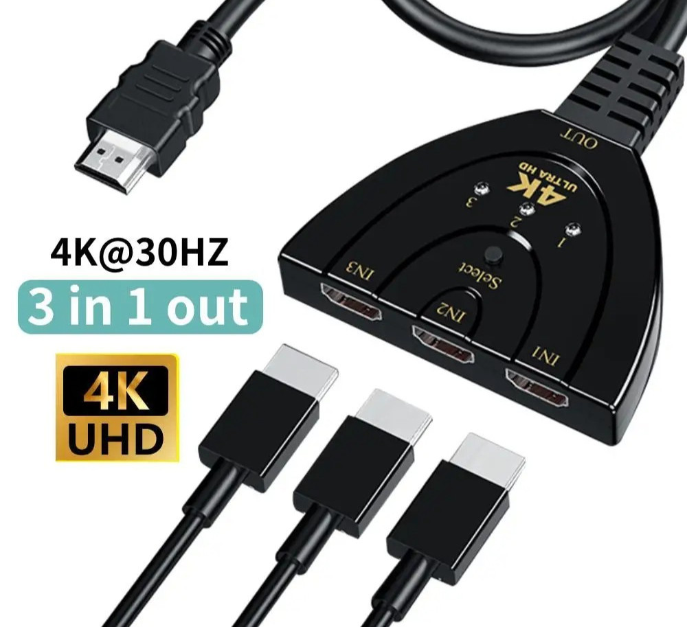 3 Port HDMI Splitter Cable 1080P Switch Switcher HUB Adapter for HDTV PS4 US